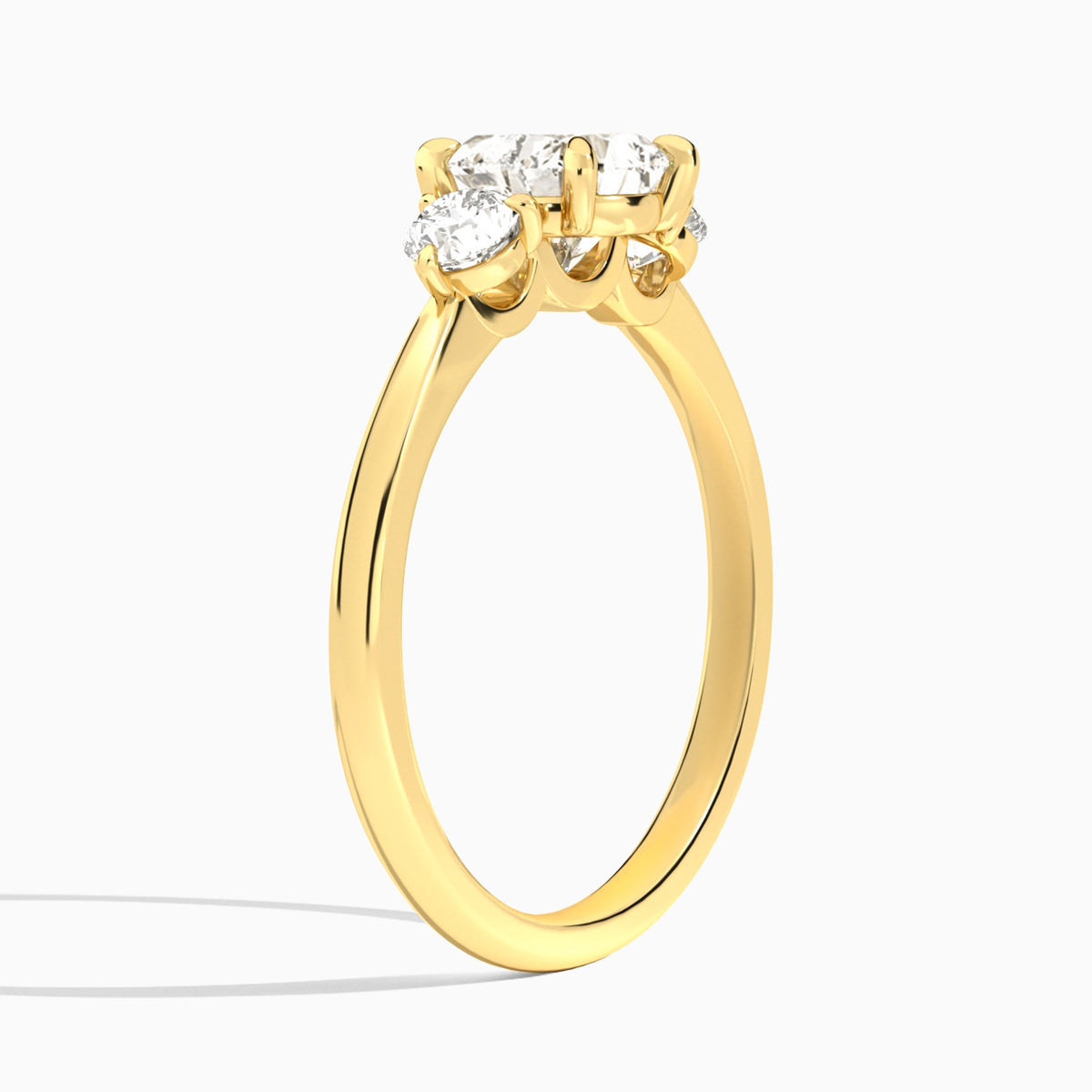 Heart Fiona Three Stone Lab Diamond Engagement Ring In 14K Yellow Gold, Angle View