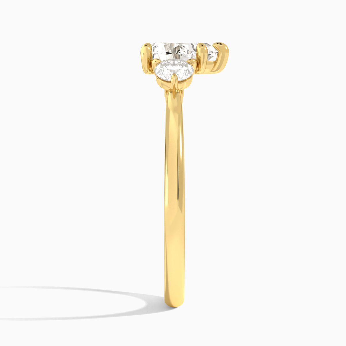 Heart Fiona Three Stone Lab Diamond Engagement Ring In 18K Yellow Gold, Side View