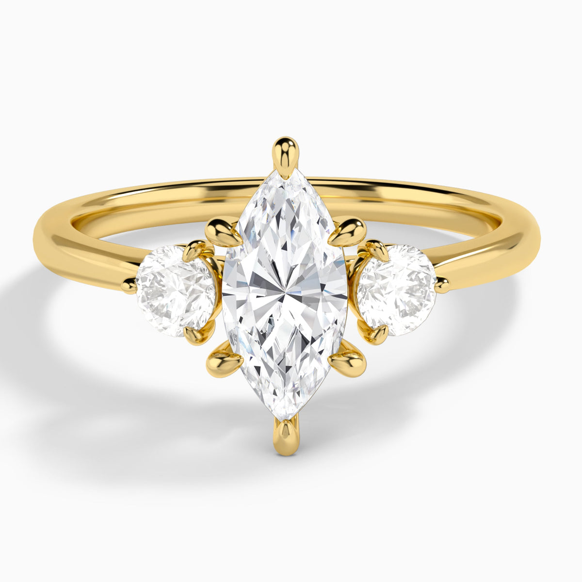 Marquise Fiona Three Stone Lab Diamond Engagement Ring In 18K Yellow Gold - Lucenjuri