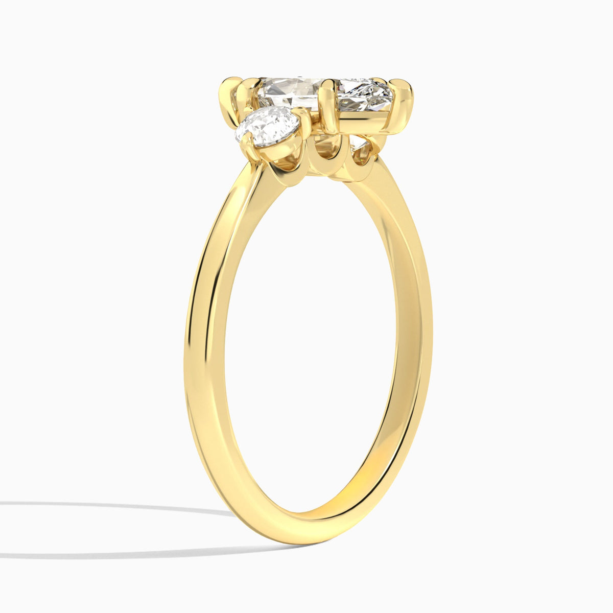 Marquise Fiona Three Stone Lab Diamond Engagement Ring In 14K Yellow Gold, Angle View