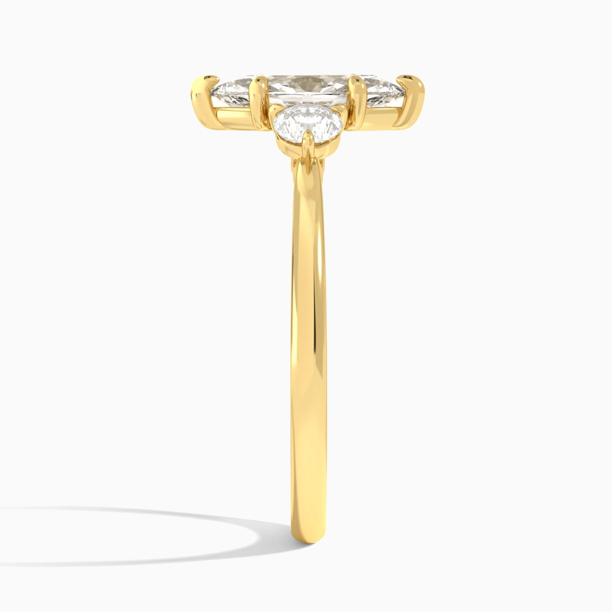 Marquise Fiona Three Stone Lab Diamond Engagement Ring In 18K Yellow Gold, Side View