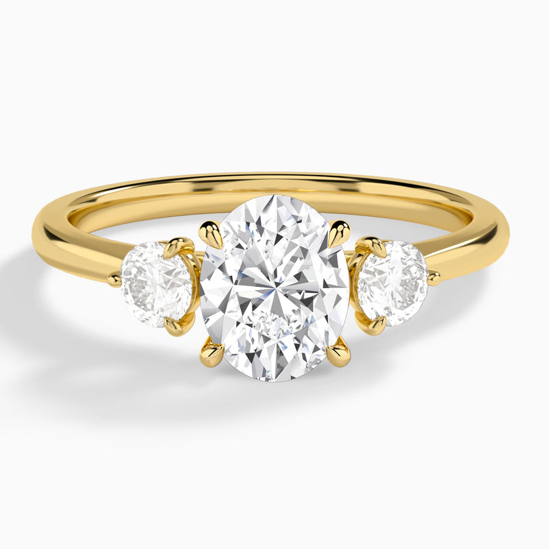 Oval Fiona Three Stone Lab Diamond Engagement Ring In 14K Yellow Gold - Lucenjuri