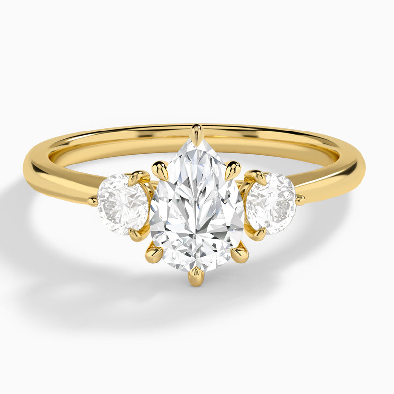 Pear Fiona Three Stone Lab Diamond Engagement Ring In 14K Yellow Gold - Lucenjuri