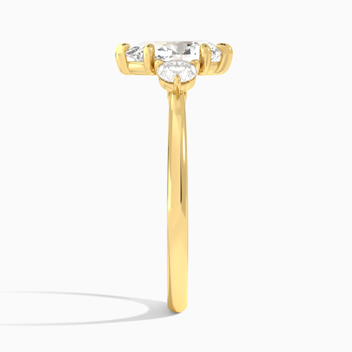 Pear Fiona Three Stone Lab Diamond Engagement Ring In 14K Yellow Gold, Side View