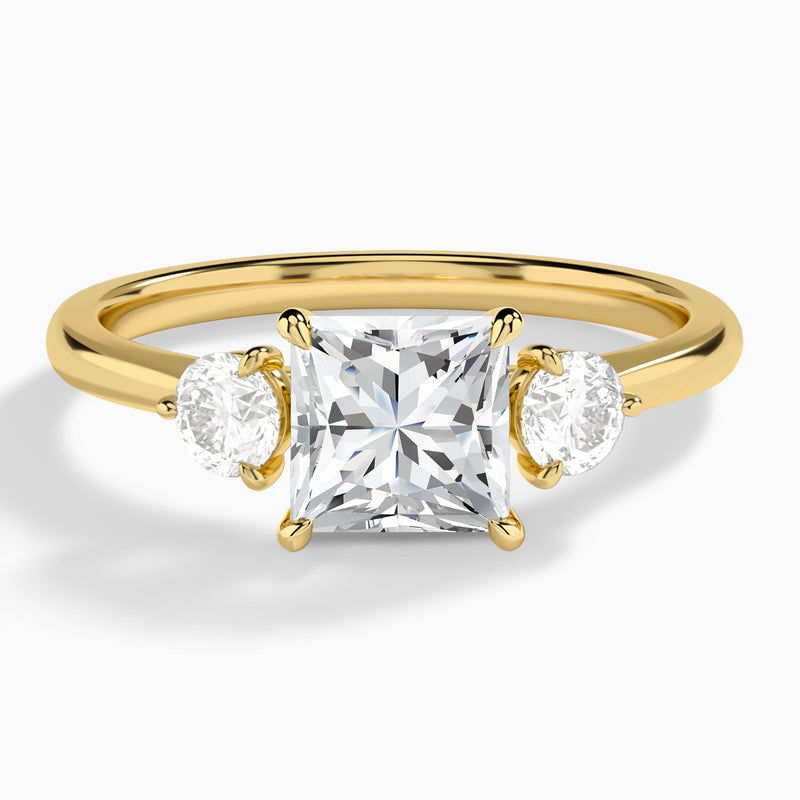 Princess Fiona Three Stone Lab Diamond Engagement Ring In 18K Yellow Gold - Lucenjuri