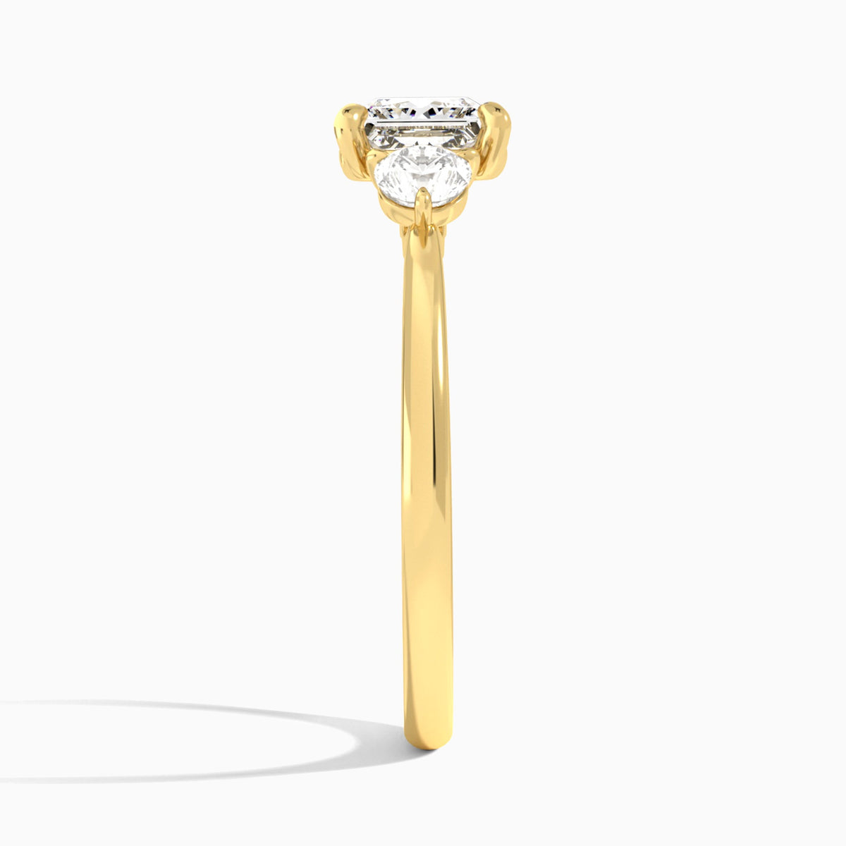 Princess Fiona Three Stone Lab Diamond Engagement Ring In 18K Yellow Gold, Side View