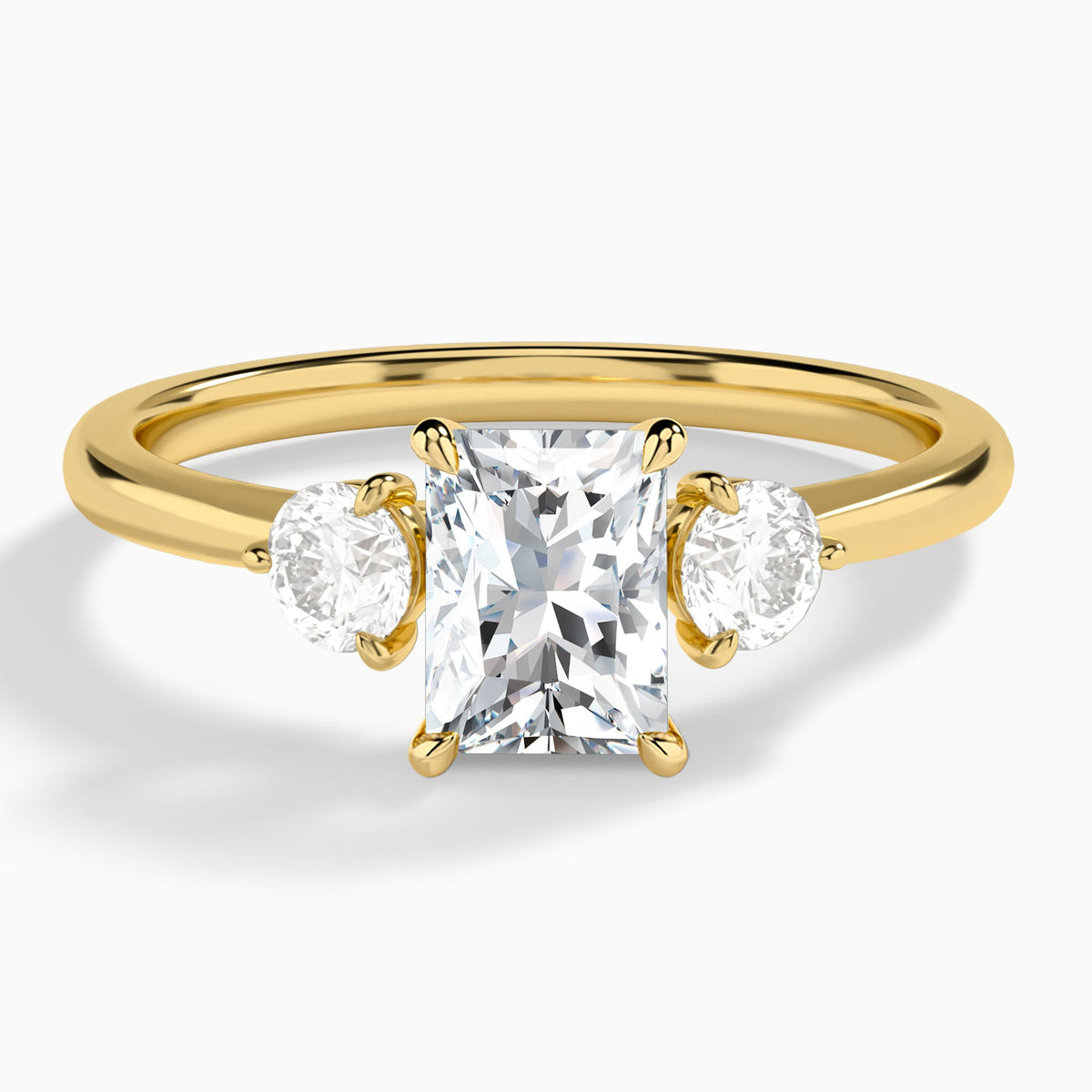 Radiant Fiona Three Stone Lab Diamond Engagement Ring In 14K Yellow Gold - Lucenjuri