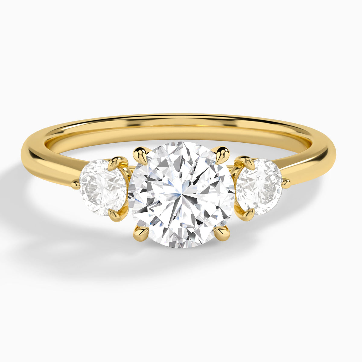 Round Fiona Three Stone Lab Diamond Engagement Ring In 18K Yellow Gold - Lucenjuri