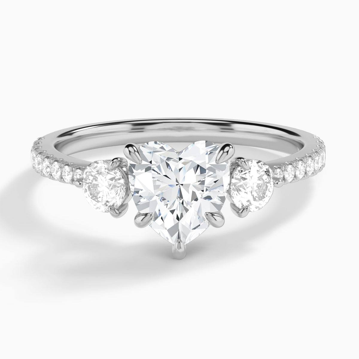 Heart Luxe Three Stone Pavé Lab Diamond Engagement Ring In Platinum - Lucenjuri