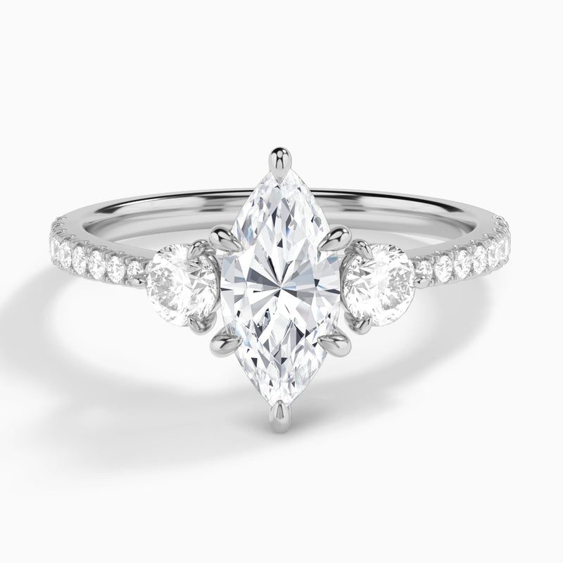 Marquise Luxe Three Stone Pavé Lab Diamond Engagement Ring In Platinum - Lucenjuri