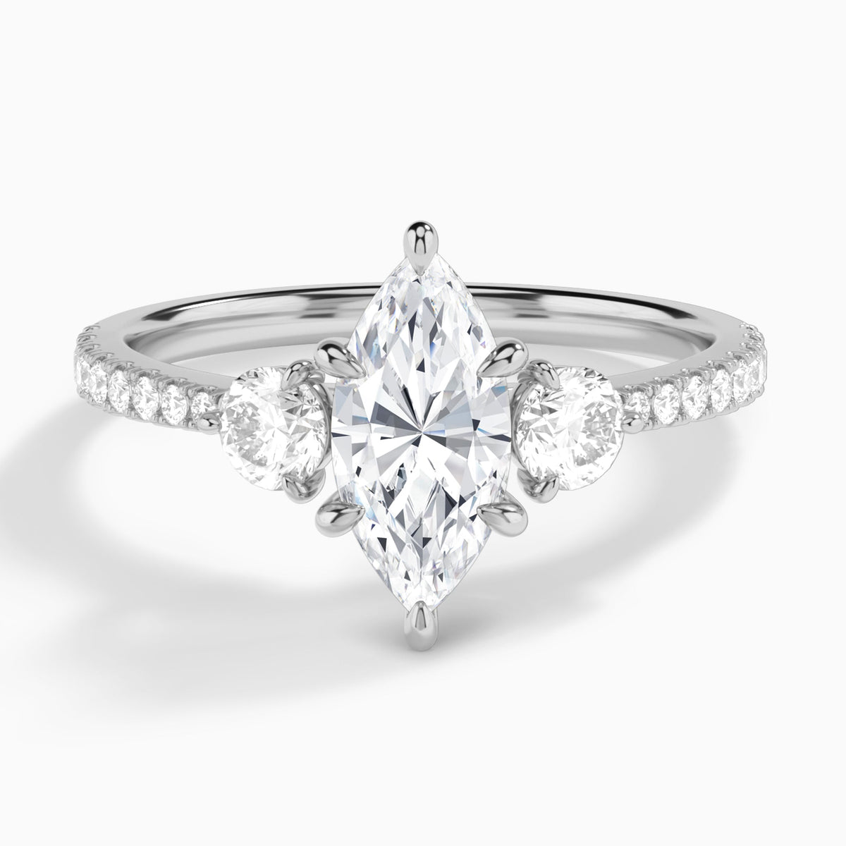 Marquise Luxe Three Stone Pavé Lab Diamond Engagement Ring In Platinum - Lucenjuri