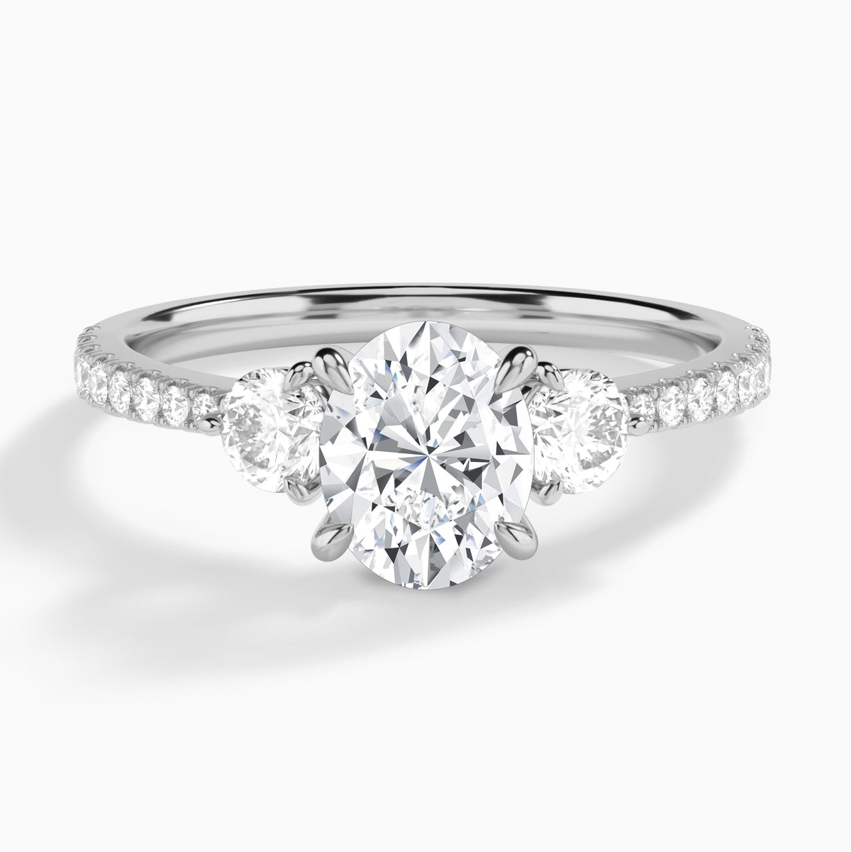 Oval Luxe Three Stone Pavé Lab Diamond Engagement Ring In Platinum - Lucenjuri