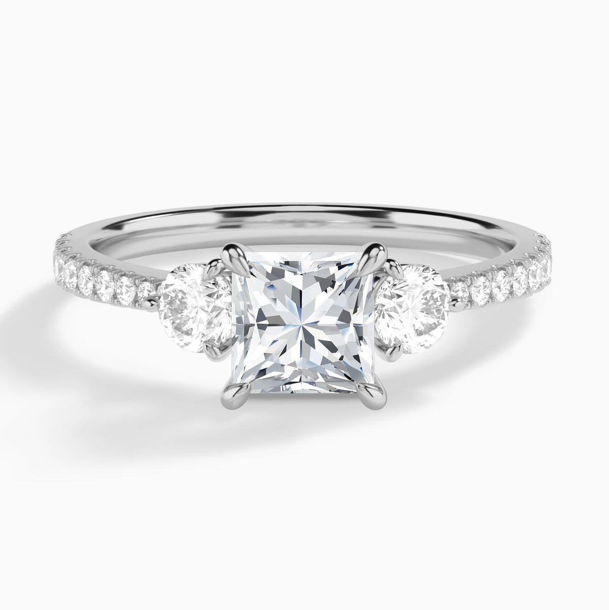 Princess Luxe Three Stone Pavé Lab Diamond Engagement Ring In Platinum - Lucenjuri