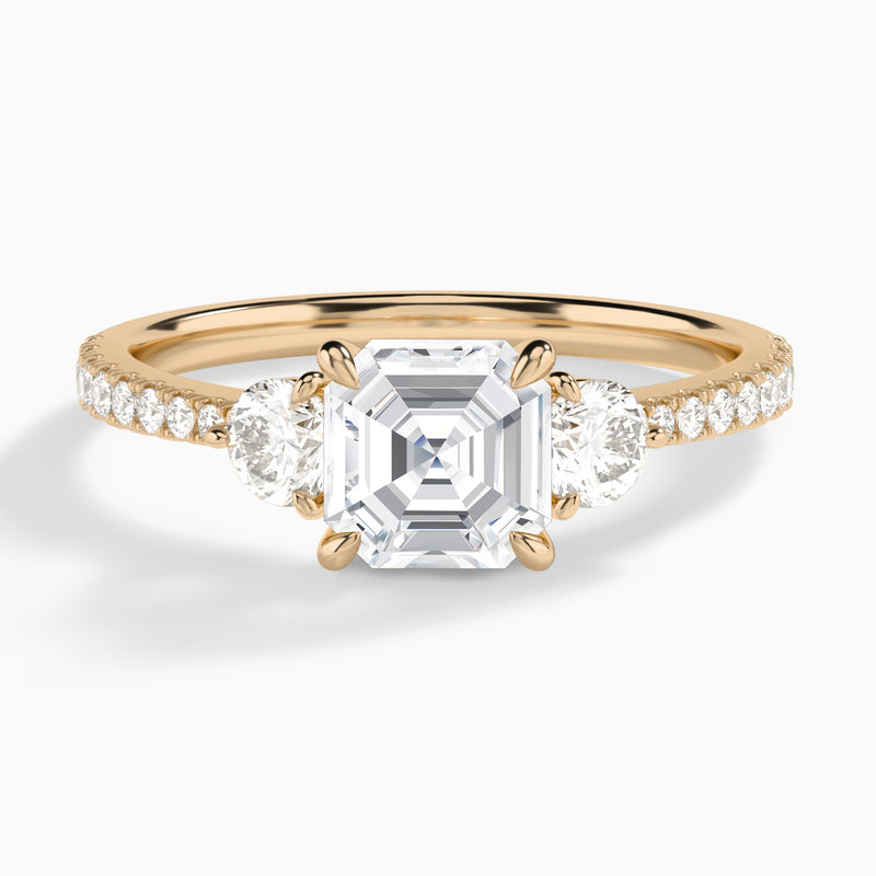 Asscher Luxe Three Stone Pavé Lab Diamond Engagement Ring In 14K Rose Gold - Lucenjuri