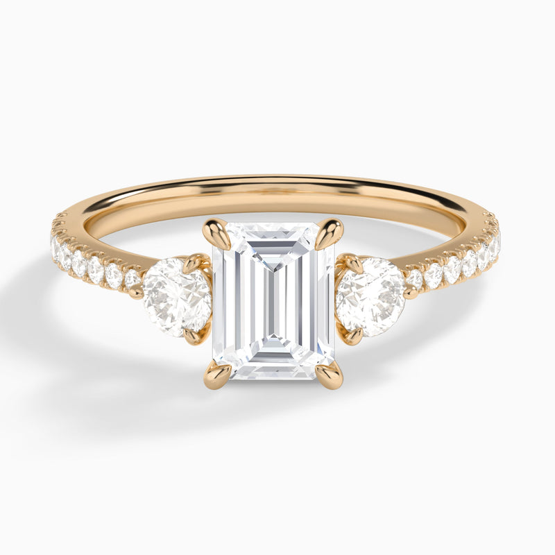 Emerald Luxe Three Stone Pavé Lab Diamond Engagement Ring In 14K Rose Gold - Lucenjuri