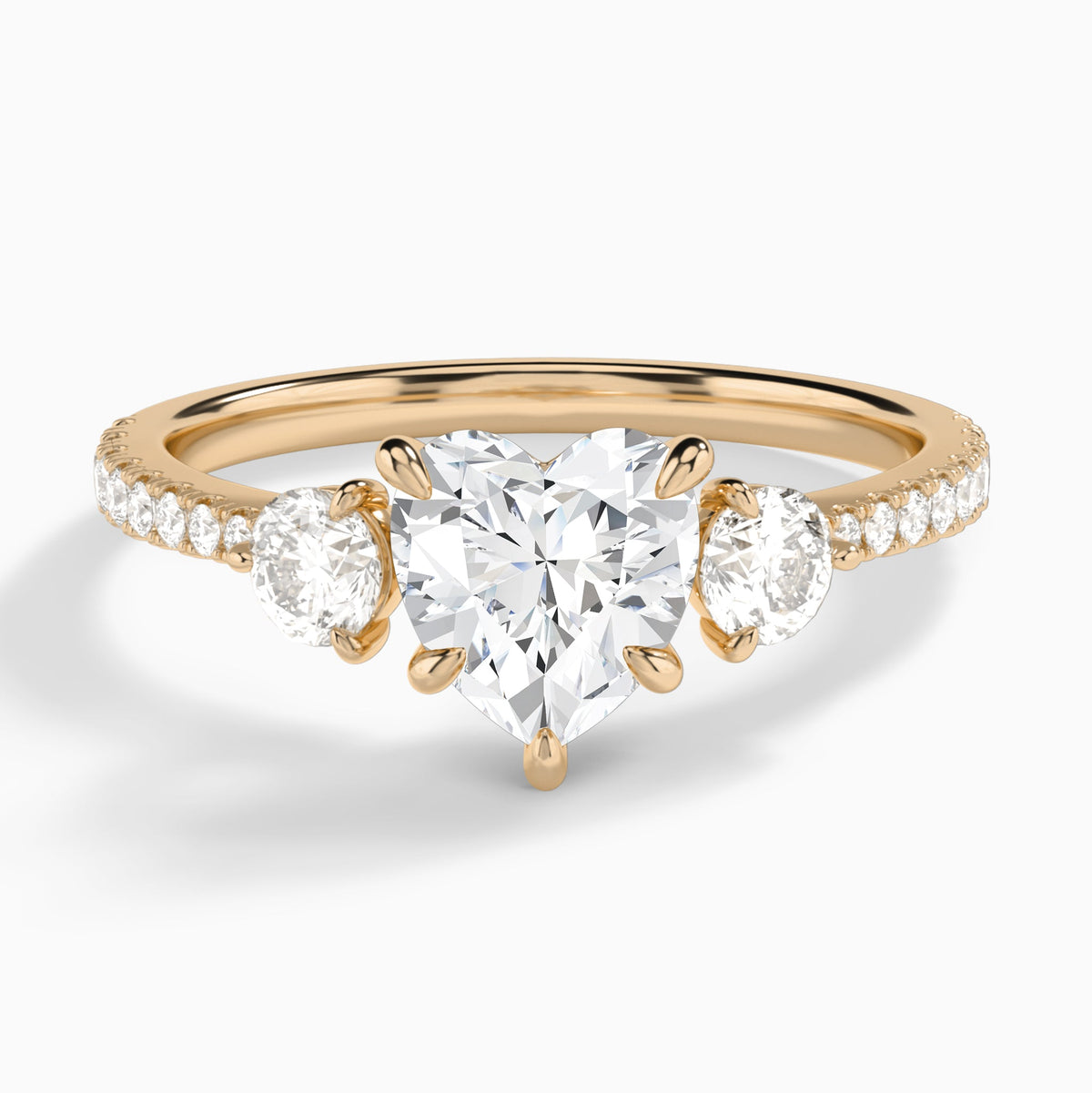 Heart Luxe Three Stone Pavé Lab Diamond Engagement Ring In 14K Rose Gold - Lucenjuri