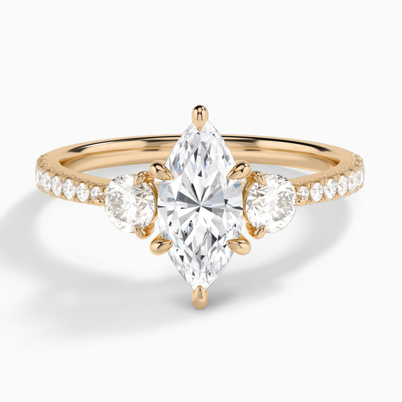 Marquise Luxe Three Stone Pavé Lab Diamond Engagement Ring In 14K Rose Gold - Lucenjuri