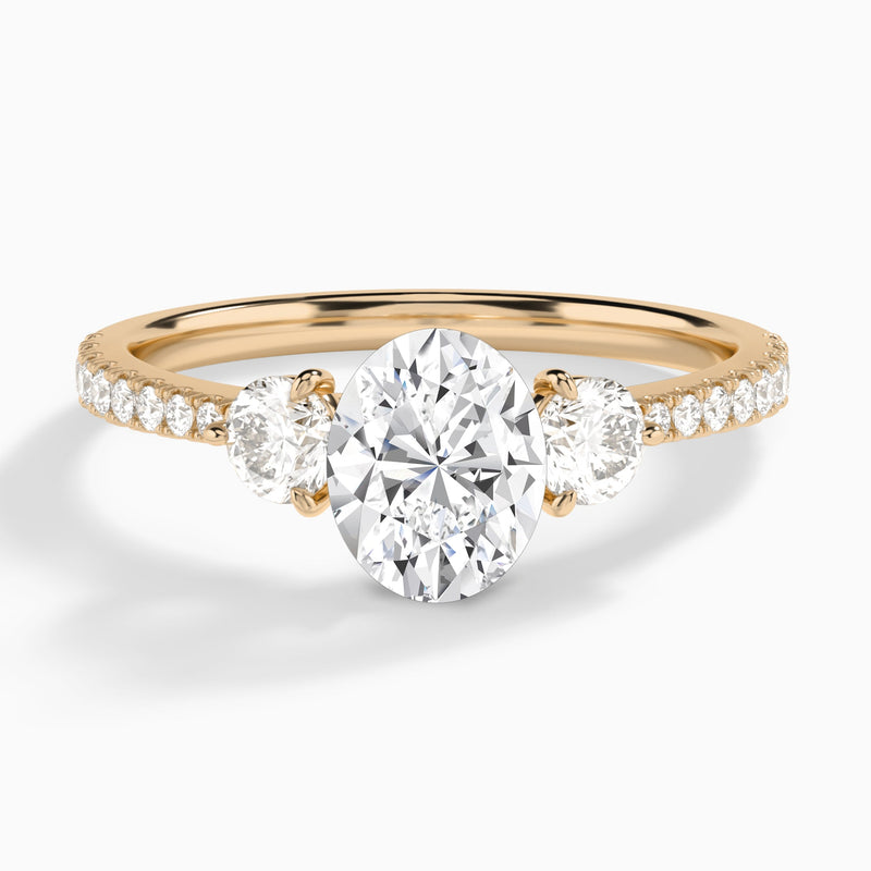 Oval Luxe Three Stone Pavé Lab Diamond Engagement Ring In 14K Rose Gold - Lucenjuri