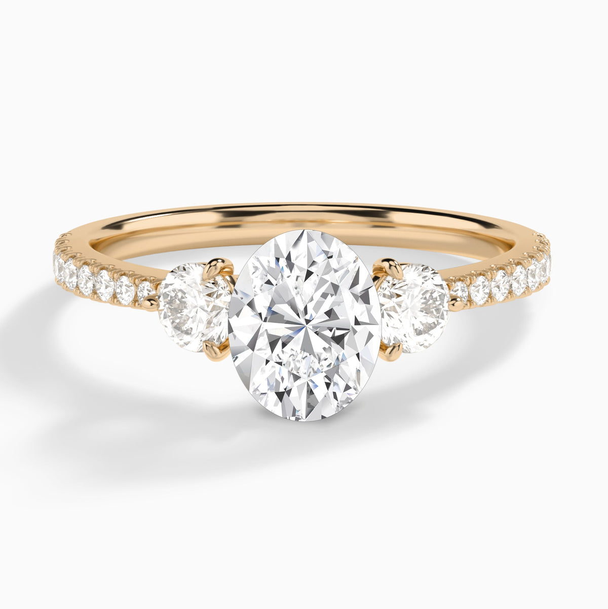 Oval Luxe Three Stone Pavé Lab Diamond Engagement Ring In 14K Rose Gold - Lucenjuri