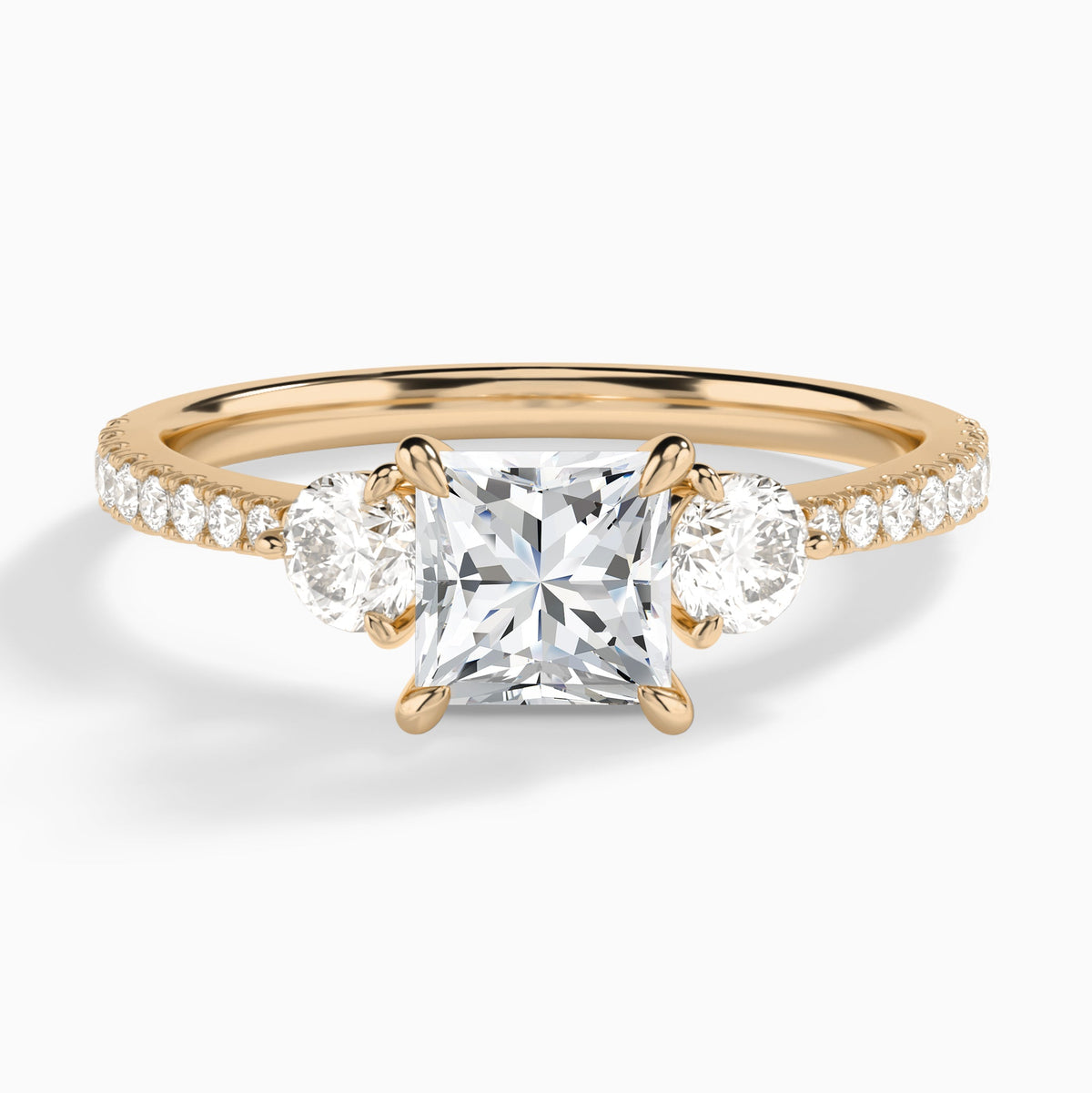 Princess Luxe Three Stone Pavé Lab Diamond Engagement Ring In 14K Rose Gold - Lucenjuri