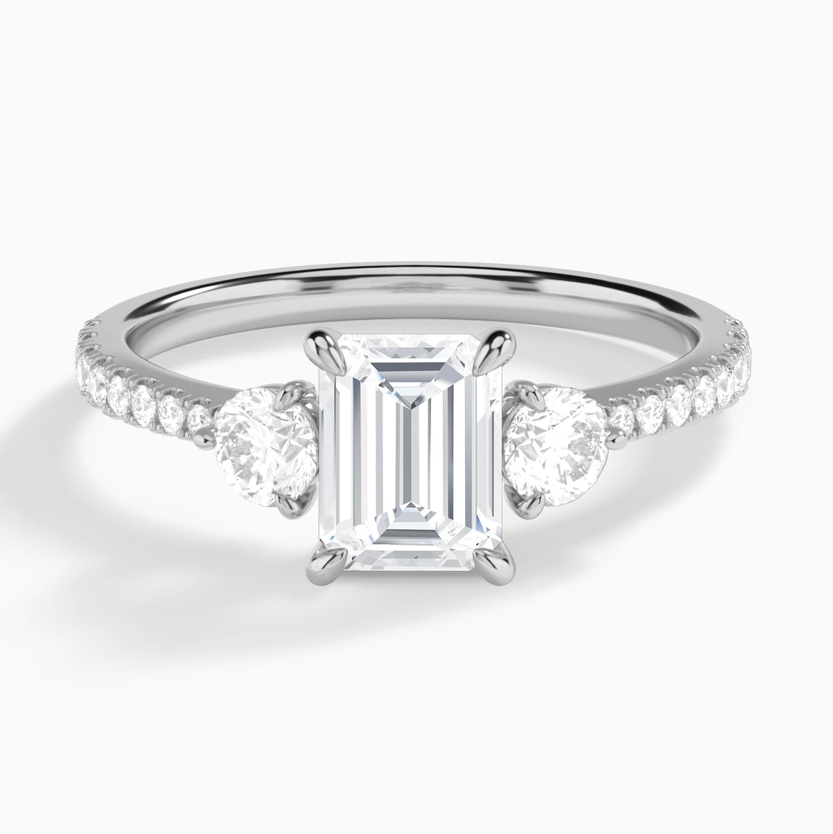 Emerald Luxe Three Stone Pavé Lab Diamond Engagement Ring In 14K White Gold - Lucenjuri