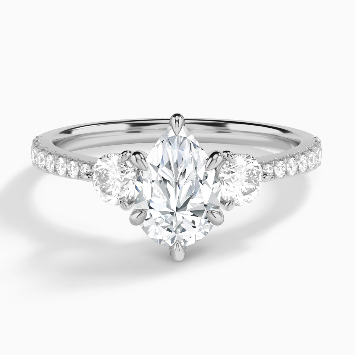 Pear Luxe Three Stone Pavé Lab Diamond Engagement Ring In 14K White Gold - Lucenjuri