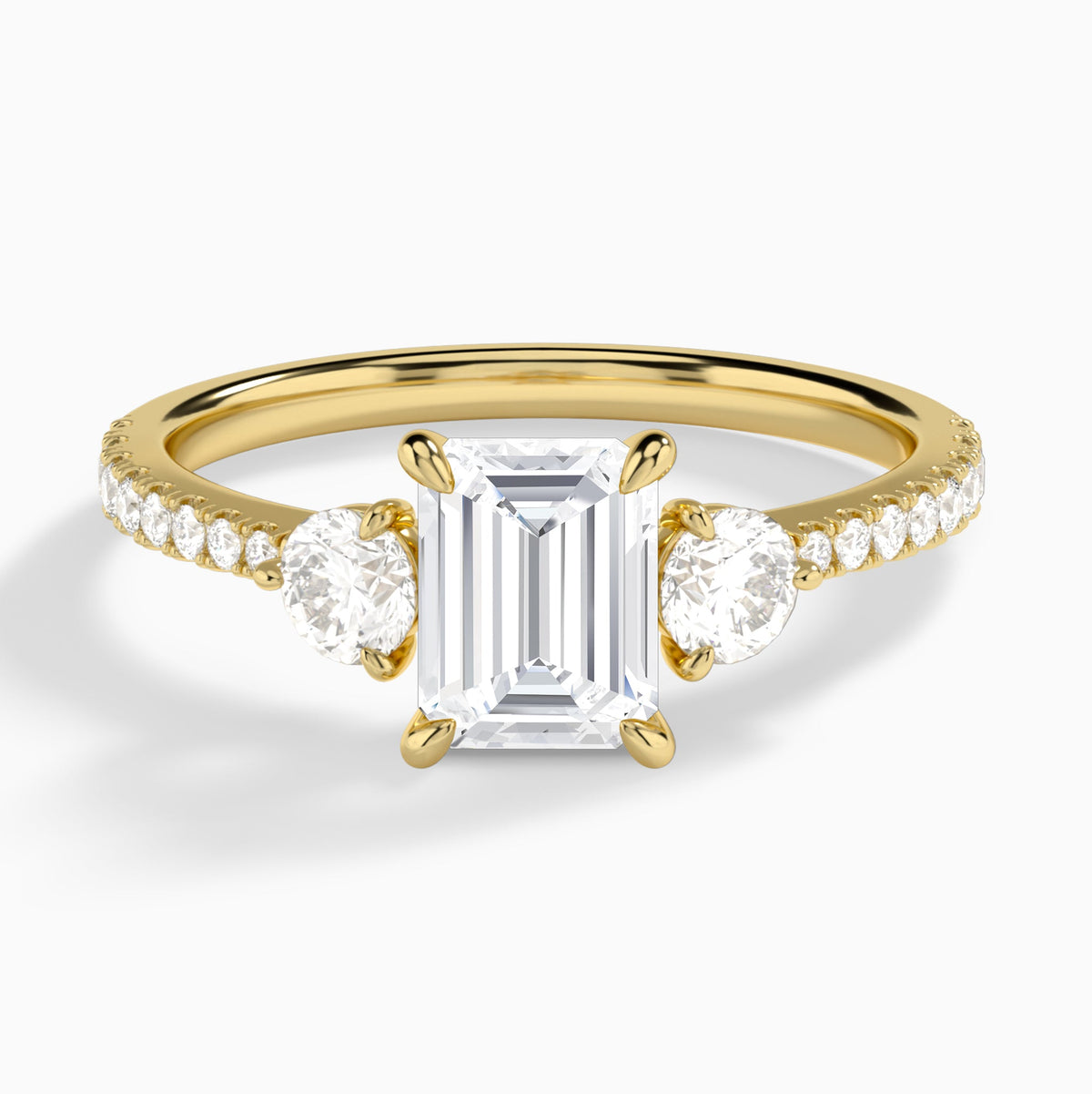 Emerald Luxe Three Stone Pavé Lab Diamond Engagement Ring In 14K Yellow Gold - Lucenjuri
