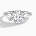 Luxe Fiona Three Stone Halo Diamond Engagement Ring