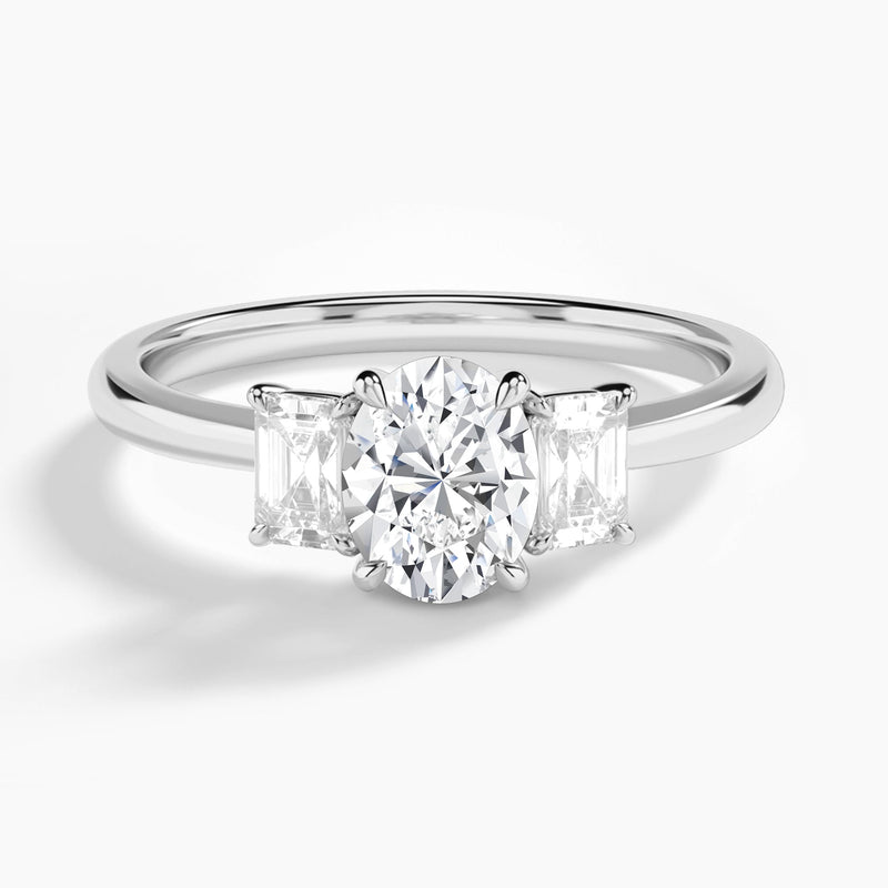 Oval Three Stone Emerald Lab Diamond Engagement Ring In Platinum - Lucenjuri