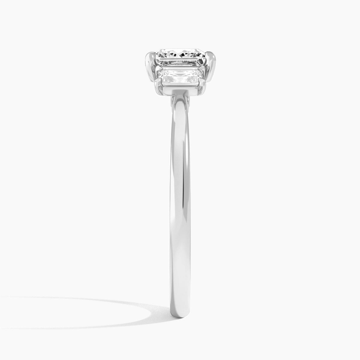 Princess Three Stone Emerald Lab Diamond Engagement Ring In Platinum, Side View