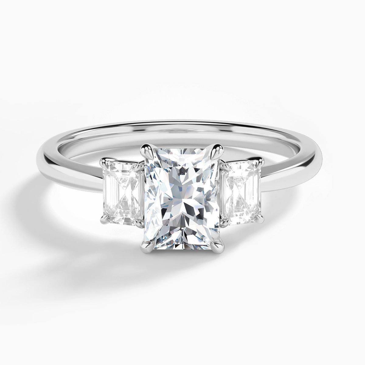 Radiant Three Stone Emerald Lab Diamond Engagement Ring In Platinum - Lucenjuri