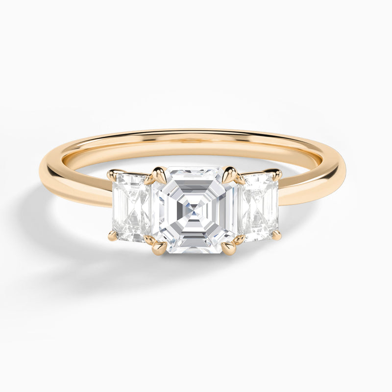 Asscher Three Stone Emerald Lab Diamond Engagement Ring In 14K Rose Gold - Lucenjuri