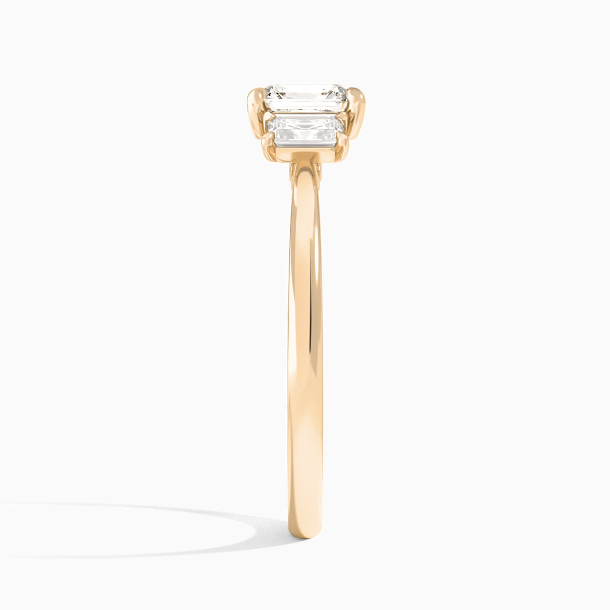 Asscher Three Stone Emerald Lab Diamond Engagement Ring In 14K Rose Gold, Side View
