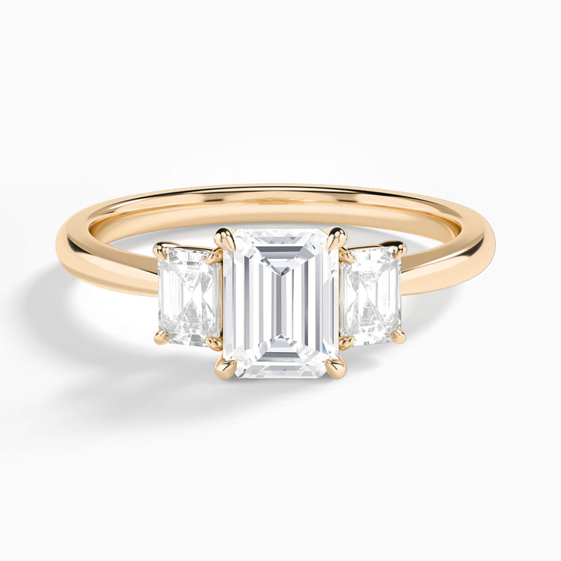 Emerald Three Stone Emerald Lab Diamond Engagement Ring In 14K Rose Gold - Lucenjuri