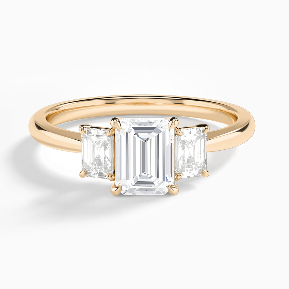 Emerald Three Stone Emerald Lab Diamond Engagement Ring In 14K Rose Gold - Lucenjuri