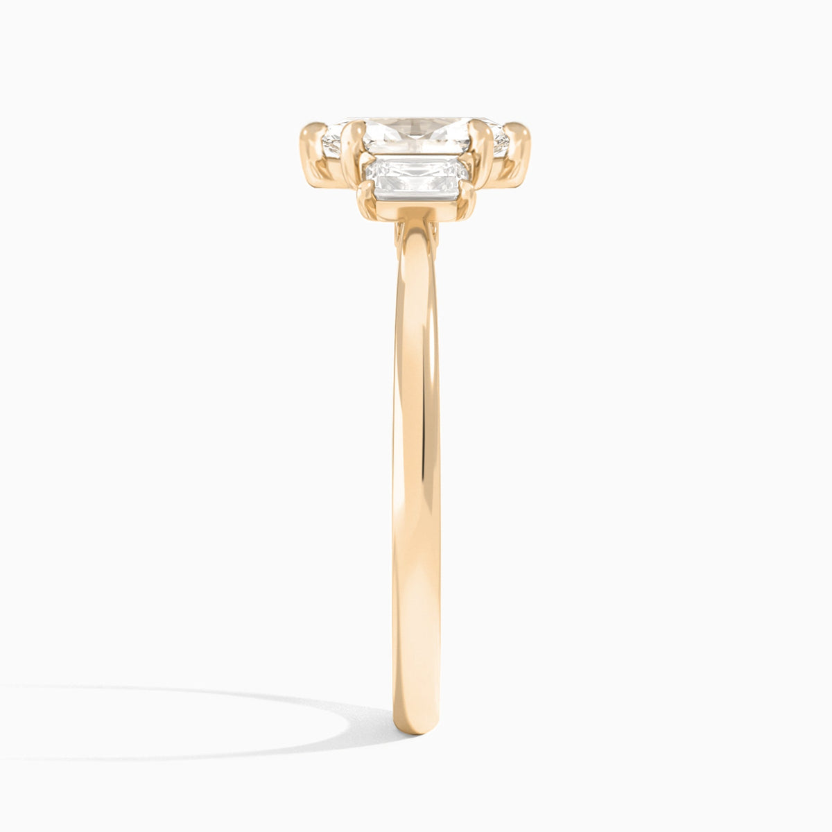 Marquise Three Stone Emerald Lab Diamond Engagement Ring In 14K Rose Gold, Side View