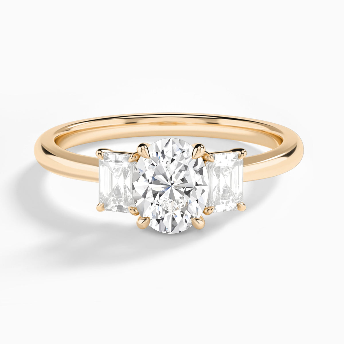 Oval Three Stone Emerald Lab Diamond Engagement Ring In 14K Rose Gold - Lucenjuri