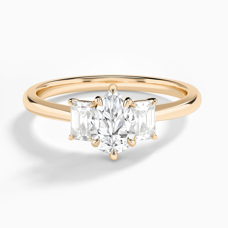 Pear Three Stone Emerald Lab Diamond Engagement Ring In 14K Rose Gold - Lucenjuri