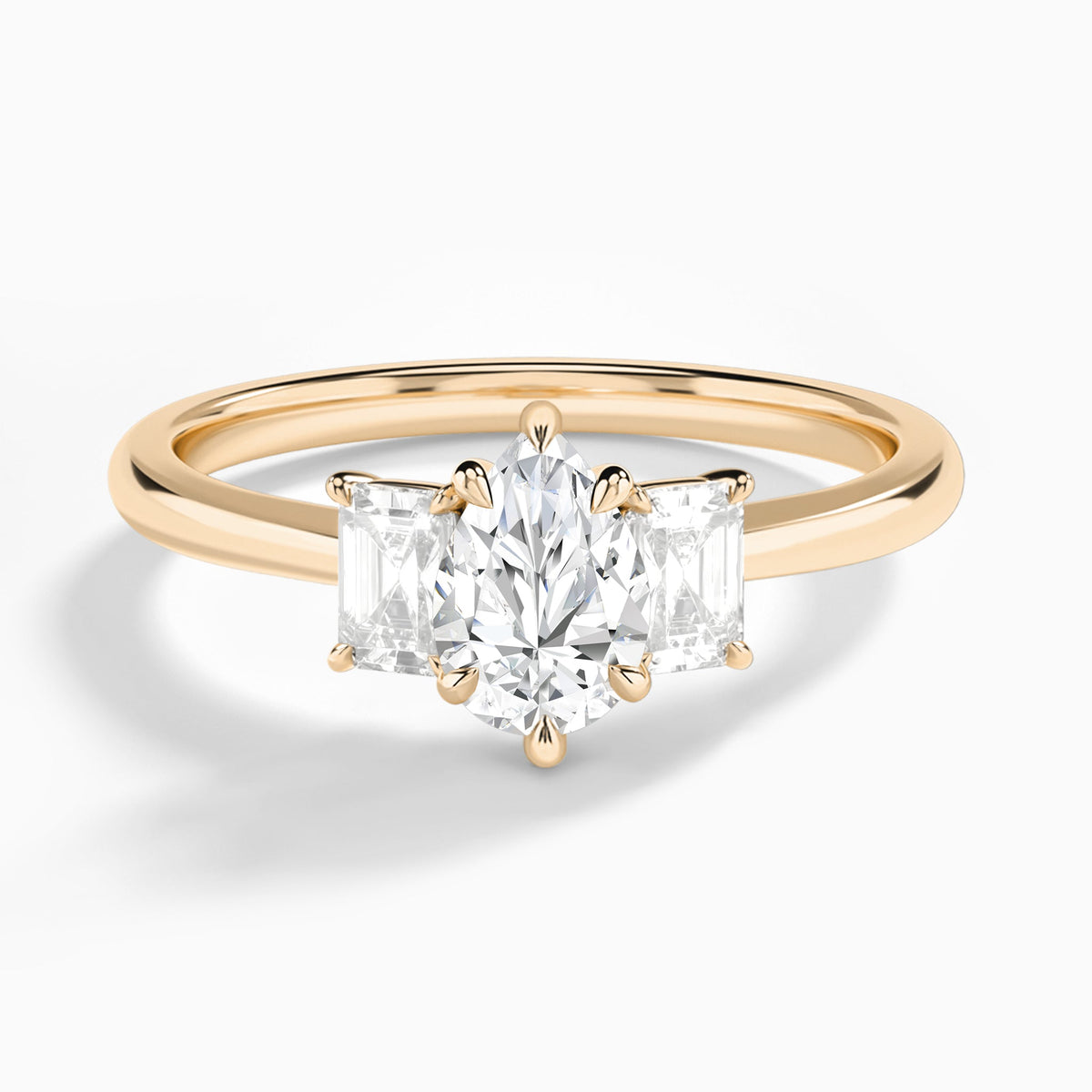 Pear Three Stone Emerald Lab Diamond Engagement Ring In 14K Rose Gold - Lucenjuri