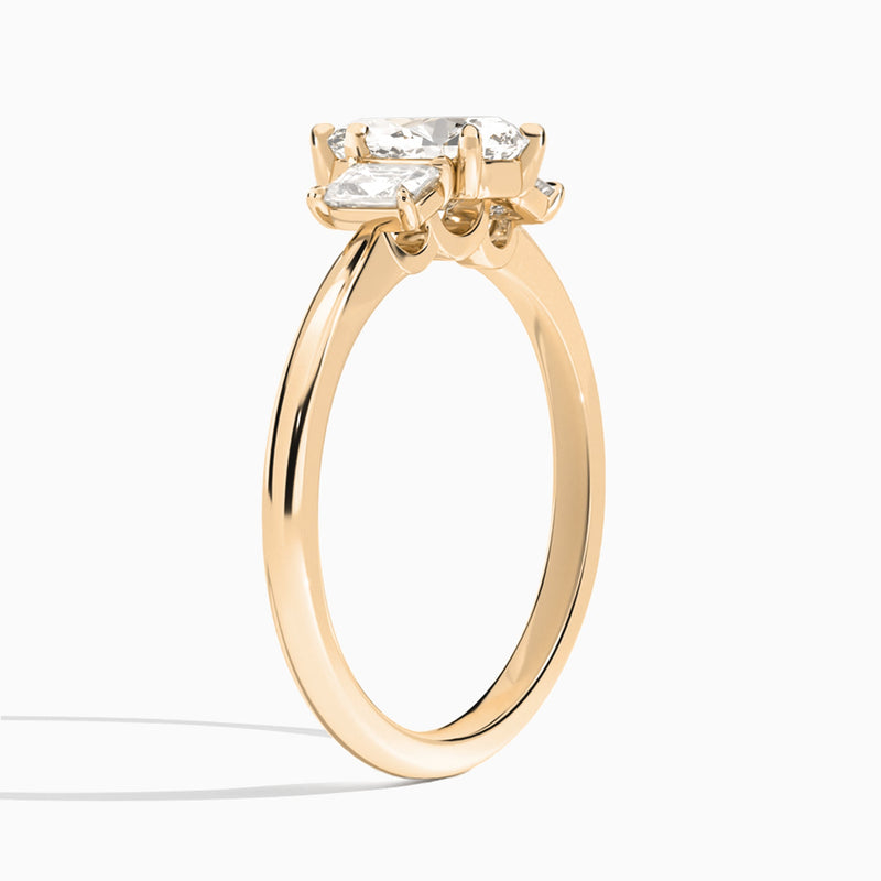 Pear Three Stone Emerald Lab Diamond Engagement Ring In 14K Rose Gold, Angle View