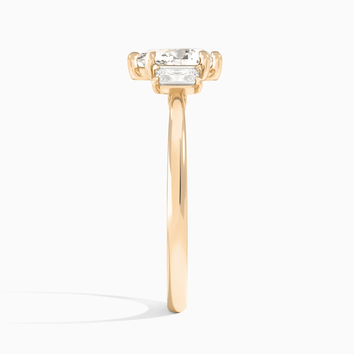 Pear Three Stone Emerald Lab Diamond Engagement Ring In 14K Rose Gold, Side View