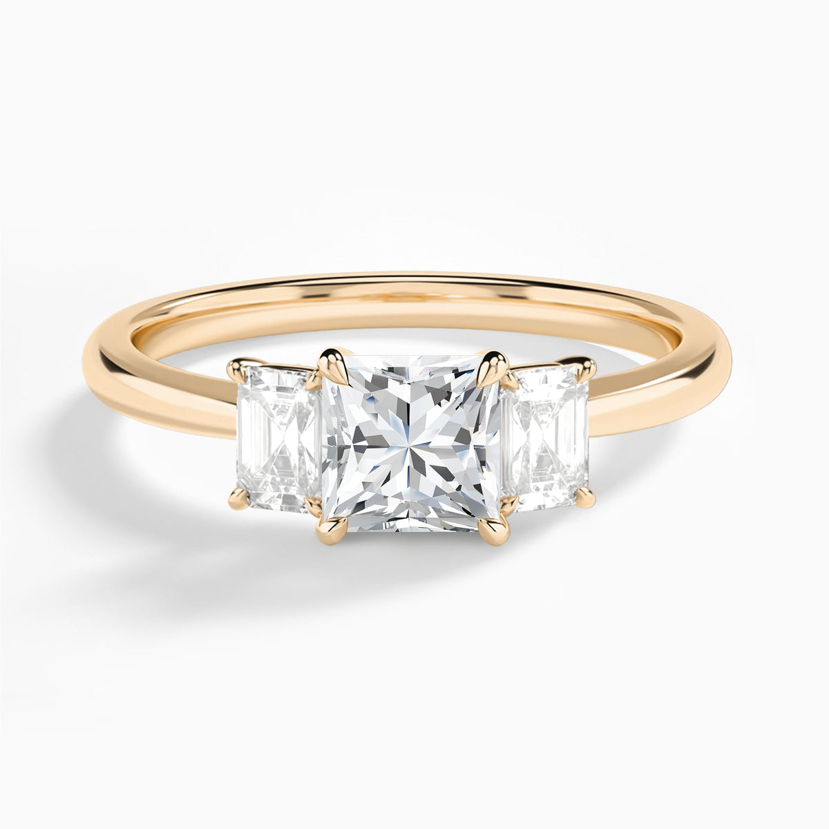 Princess Three Stone Emerald Lab Diamond Engagement Ring In 14K Rose Gold - Lucenjuri