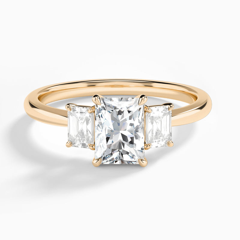 Radiant Three Stone Emerald Lab Diamond Engagement Ring In 14K Rose Gold - Lucenjuri