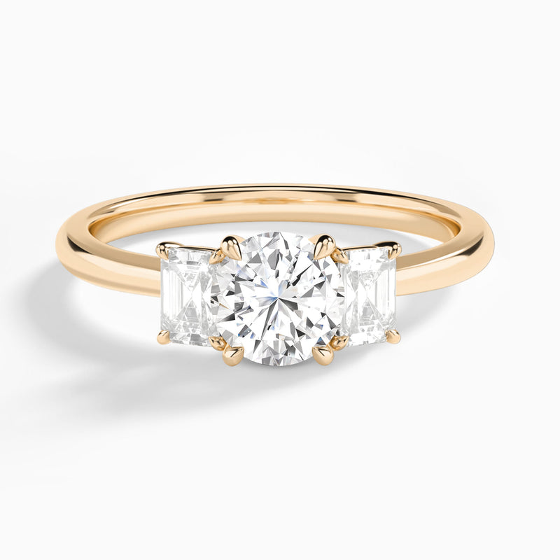 Round Three Stone Emerald Lab Diamond Engagement Ring In 14K Rose Gold - Lucenjuri