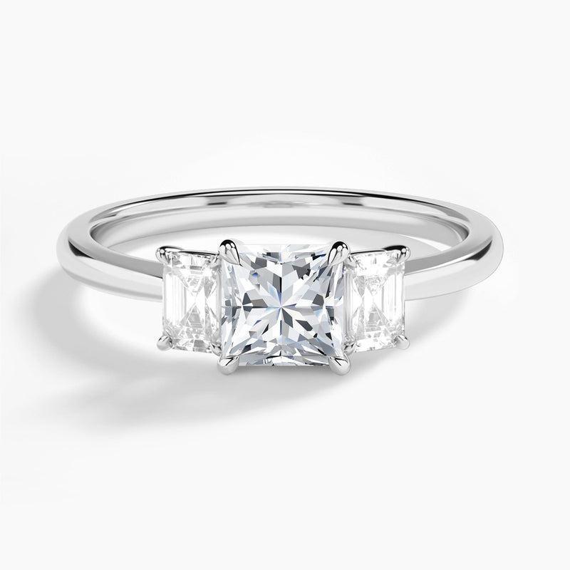 Princess Three Stone Emerald Lab Diamond Engagement Ring In 14K White Gold - Lucenjuri