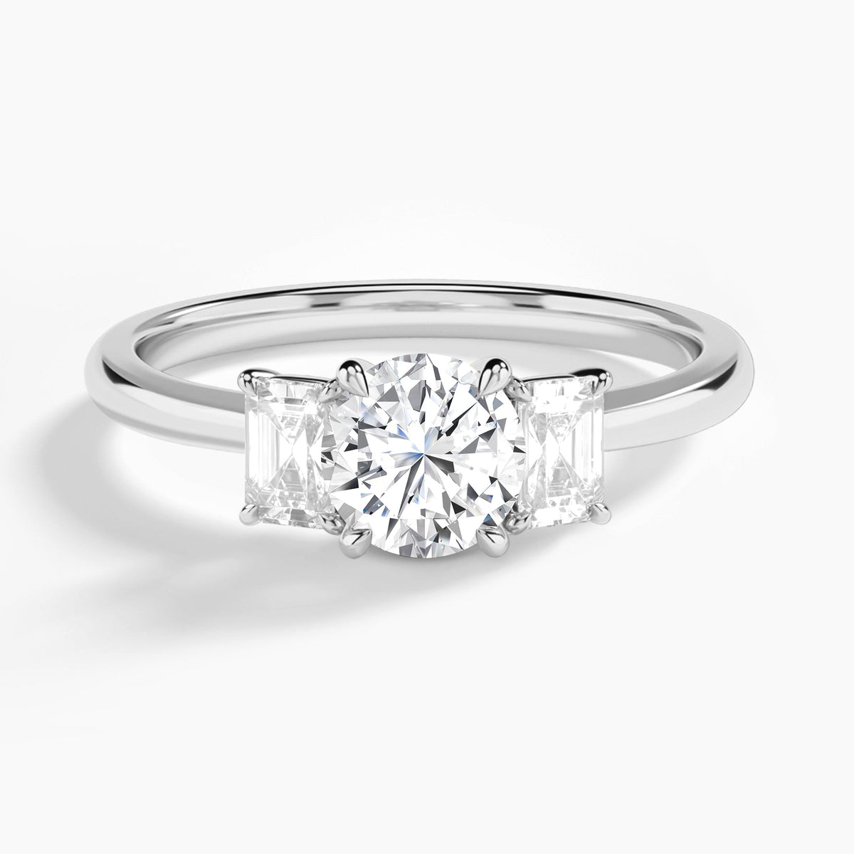 Round Three Stone Emerald Lab Diamond Engagement Ring In 14K White Gold - Lucenjuri