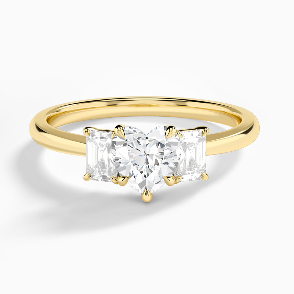 Heart Three Stone Emerald Lab Diamond Engagement Ring In 18K Yellow Gold - Lucenjuri