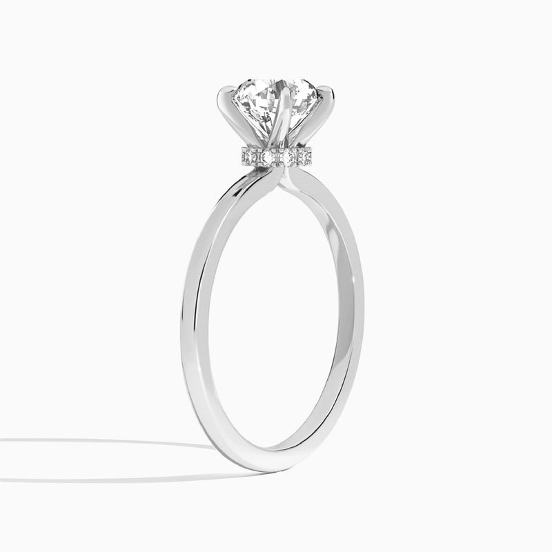 Round Mystique Halo Lab Grown Diamond Engagement Ring In Platinum, Angle View