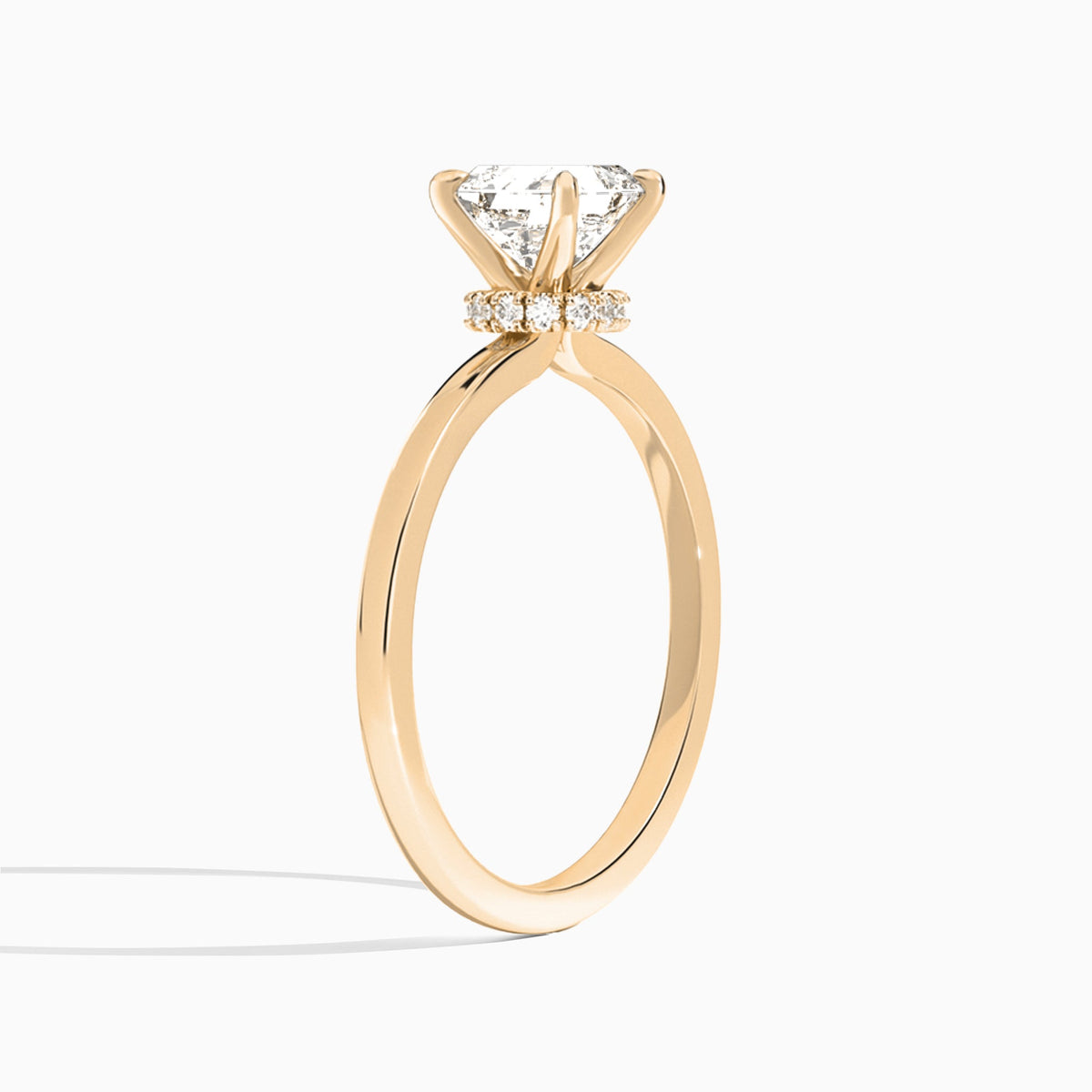 Asscher Mystique Halo Lab Grown Diamond Engagement Ring In 14K Rose Gold, Angle View