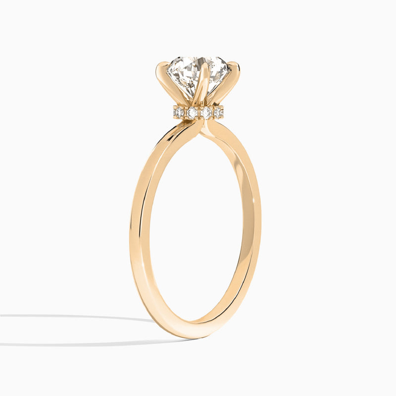 Round Mystique Halo Lab Grown Diamond Engagement Ring In 14K Rose Gold, Angle View
